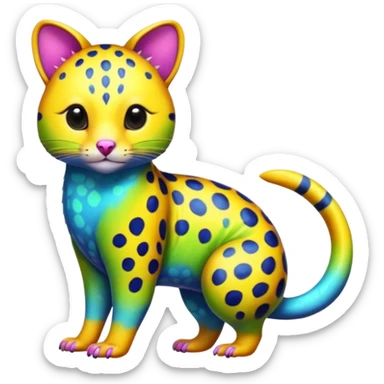 Colorful neon-colored tropical exotic shiny beautiful fantasy-marsupial-feline-Cacomistle-oncilla-animal-hybrid (full body) sticker