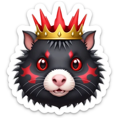black guinea pig, red demonic eyes, wearing a spiky demon crown, emoji style sticker