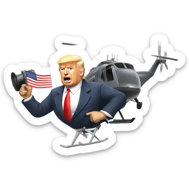 Donald Trump flying a helicopter saying vote with a megaphone sticker