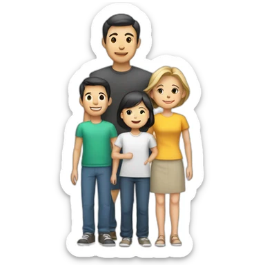 family with asian man, white woman, 2 boys and 1 girl. exactly 5 people. sticker