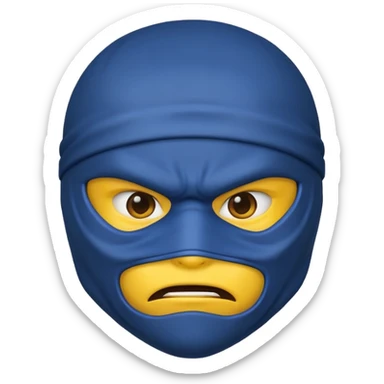 angry ninja face emoji with blue ninja mask, no visible skin, classic emoji yellow face sticker