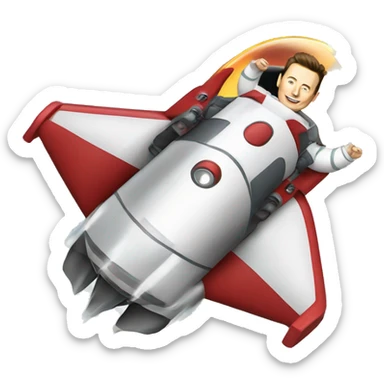 Elon Musk riding on top of a flying space rocket sticker