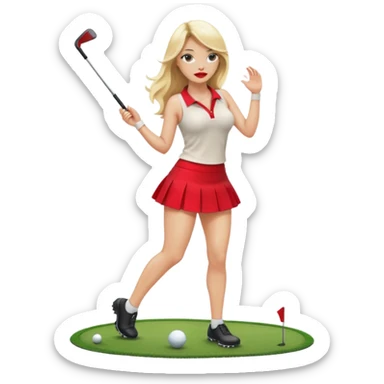 Sexy blond female. Long hair. Red lips. Big boobs. Naked boobs. Short skirt. Playing golf. Sexy pose. Topless. Naked . No clothes  sticker