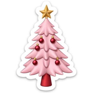 pastel pink christmas tree with red ornaments and star on top sticker