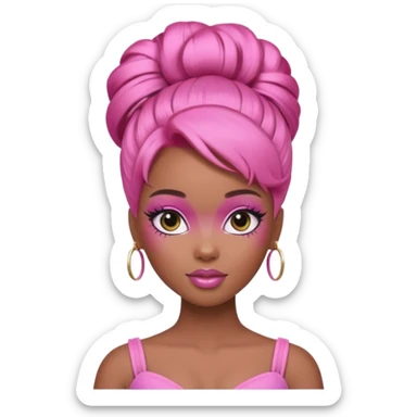 black barbie. updo hair, pink hair, perfect makeup and super pretty sticker