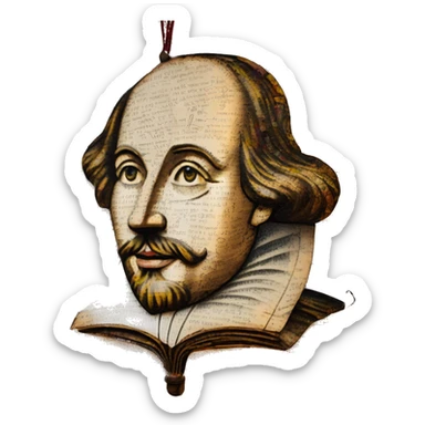 Shakespeare made of newspaper cuttings and bokeh fairy lights, stained glass, fairy lights, bokeh, annotated sketch, handwritten letters, collage of intricate patterns, lantern, bokeh, blur sticker