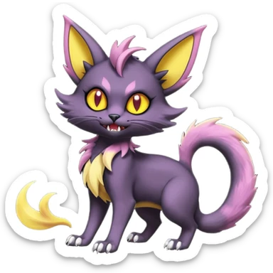 Dark gloomy gothic Black edgy cute Noivern-Noibat-Purloin-Torracat-Lykoi-Caracal-cat-Fakemon-fusion-hybrid-creature with an imp tail  sticker