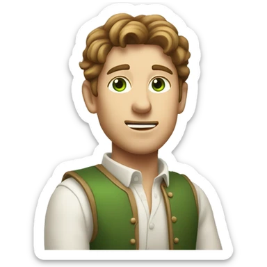 A white paper scroll held by a light-skinned man with green eyes and styled brown hair sticker