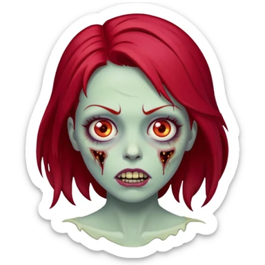 Zombie emoji woman with cherry red hair sticker