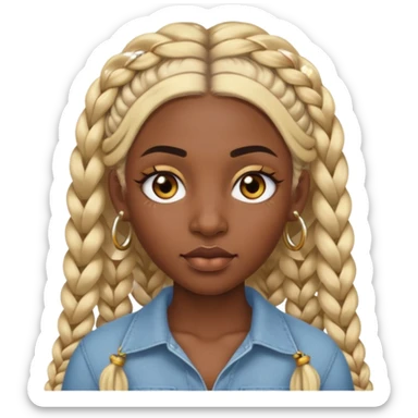 A dark-skinned woman with long blonde hair styled into two thick braids. She has large golden-brown eyes and arched eyebrows. Her face is decorated with piercings: a silver eyebrow ring, a nose stud, and a lip ring. sticker