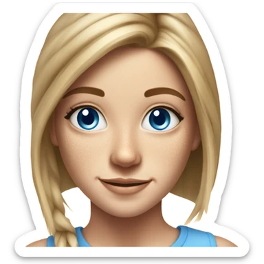 realistic portrait of smiling girl straight hair freckles blue eyes hot sticker