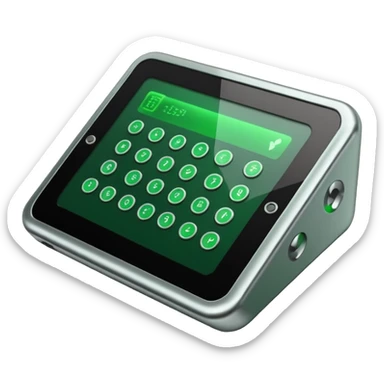 generate an electronic cryptographic device. let the code be written in green on his screen. 4 different versions. do it as efficiently as possible. sticker