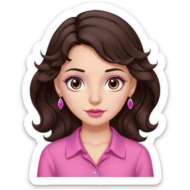 garota branquinha com olhos grandes castanho escuro e cabelo ondulado castanho bem escuro blusa rosinha coquette e piercing do ladinho do nariz  sticker