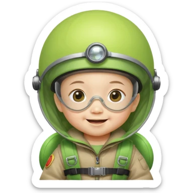 Skydiving asian baby with parachute and UFO lime sticker