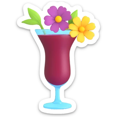 3D emoji style cocktail glass with burgundy drink and a flower garnish sticker