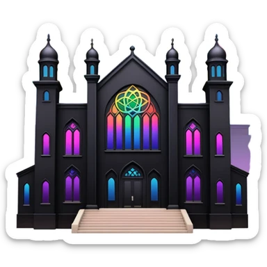jewish synagogue temple in dark goth aesthetic style with black building and rainbow tint glass windows sticker