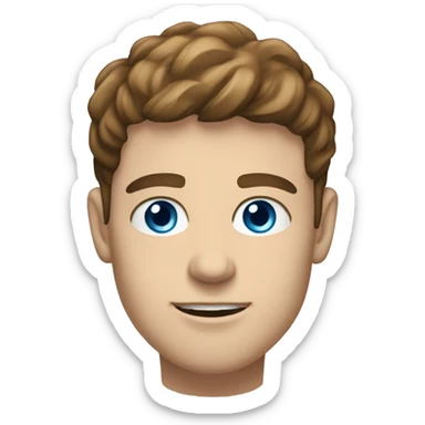 generate the portrait of a white young man, with a squared-shape face, saillant jaws, blue eyes, and brown short and straight hair sticker