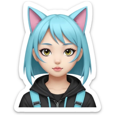 Edgy Asian Kawaii Cute Cool Pastel Cartoon Beautiful Elegant Pretty Anime Punk Techwear Gothic Catgirl sticker