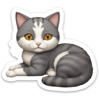 dark grey and white small cat with his eyes closed lying down leaning on its elbow with its paw curled under its head holding it up sticker
