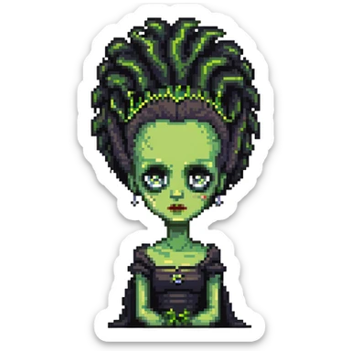 cute pixel Bride of Frankenstein with big eyes and signature hair sticker
