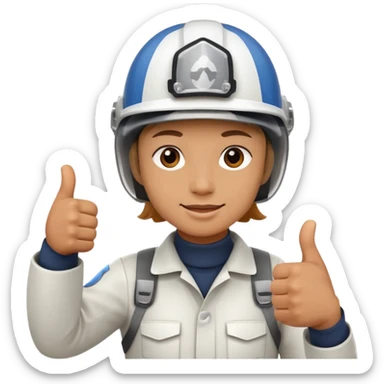 Cara de una persona con casco blanco cun pulgar arriba sticker