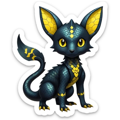 Shiny Dark Cute Majestic Sophisticated Modern Gothic Gloomy Futuristic Scaly Cyber-Salandit-Umbreon-Litten-Hybrid (Full body) sticker