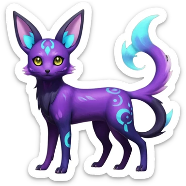 Rare realistic purple indigo violet nebulae shiny sparkly dark-neon glowing bioluminescent edgy badass epic pretty beautiful handsome gorgeous aesthetic colorful vibrant Vernid-Trico-Umbreon-Espeon-species-Fakemon-creature by LiLaiRa, 4 legs, 1 tail, random markings, (full body) sticker
