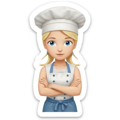 Sexy Full body 
Long Blonde hair blue eyed female chef arms folded wearing tank top and denim shorts and chef hat arms folded sticker