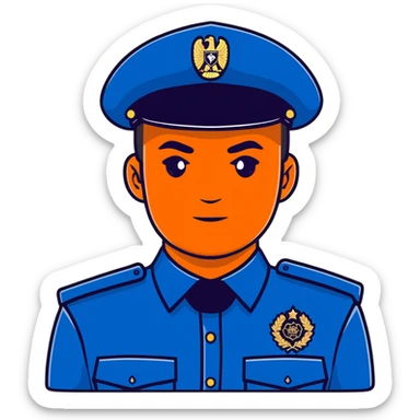 Russian police officer with traditional police cap and blue uniform sticker