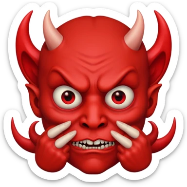 Creppy devil with raised eyebrows and shushing sticker