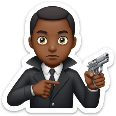 un immagine di una persona di colore con gli occhi storti che ti punta una pistola contro sticker