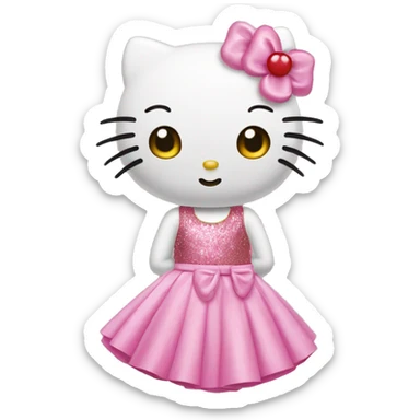 Twin hello kitty wearing pink skirt and glittery sticker