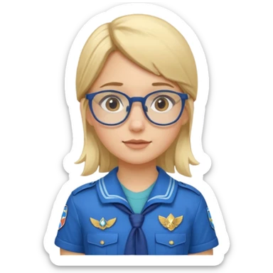 scout girl with blue scout uniform, blonde haired and glassess sticker