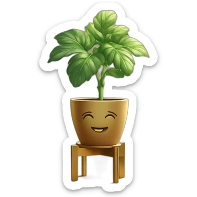 divine plant in a flower pot on a stand in golden with four feet sticker