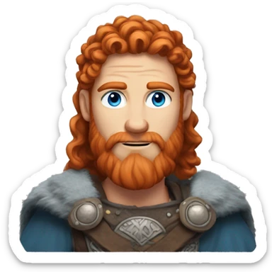 35 year old viking, male, curly red hair, blue eyes, pale sticker