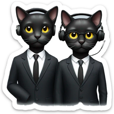 2 well dressed dark cats wearing suits add headphones sticker