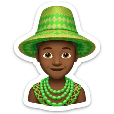 Create me an emoji of a cool Young Nigerian prince wearing a neon green gradient African patterns with "hula hat" (a Nigerian-inspired hat).  sticker