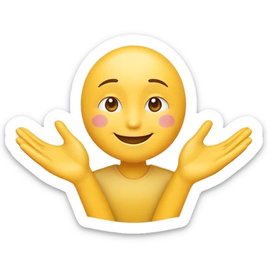 A friendly emoji character with a warm and inviting smile, extending both arms forward as if offering a hug. The hands are open and slightly curved, expressing a welcoming and comforting gesture. The face should convey kindness and warmth, resembling a loving and caring expression." sticker
