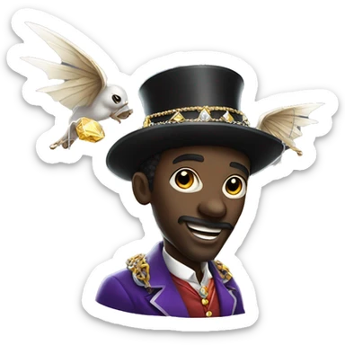 a flying rich black magician, wearing diamond chains sticker