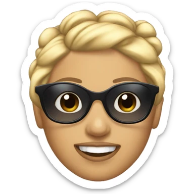 a woman's face with pigtails and blonde hair in sunglasses sticker