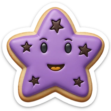 realistic pastel purple cookie with a soft, crumbly texture, fine surface cracks, matte baked finish, star-shaped jam cutout revealing glossy dark berry filling no face  sticker