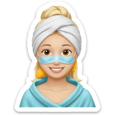 Chica rubia con toalla en la cabeza y mascarilla en la cara sticker