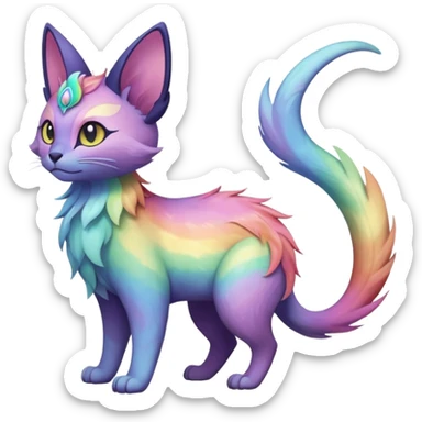 White pastel iridescent rainbow-gradients-color-marked with swirly patterns butterflies  faerie-Noivern-Noibat-Purloin-Torracat-Lykoi-Caracal-cat-Fakemon-fusion-hybrid-creature sticker