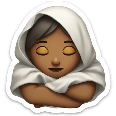 girl sitting with a blanket in her shoulders closing her eyes sticker