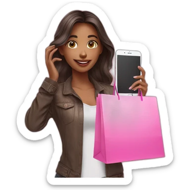 influencer taking selfie with a pink shopping bag sticker