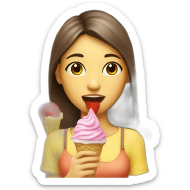 girl with a lemon head eating strawberry ice cream sticker