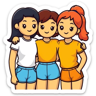 Four diverse female best friends posing together sticker