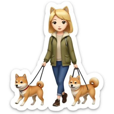 Beautiful girl with fair skin walks Shiba Inu sticker