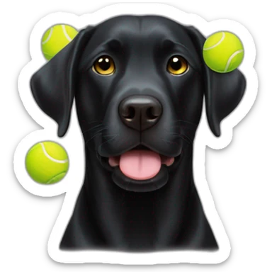 Black Labrador retriever stuffed three tennis balls inside his mouth small eyes sticker