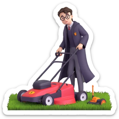 Harry Potter mowing the lawn on the Hogwarts Express train sticker